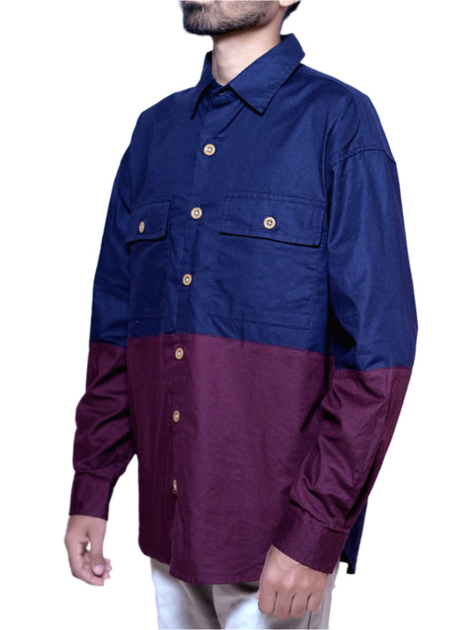 Brown&Navy Double Pocket Overshirt