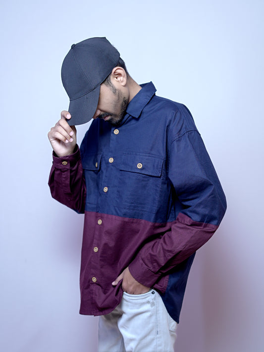 Brown&Navy Double Pocket Overshirt