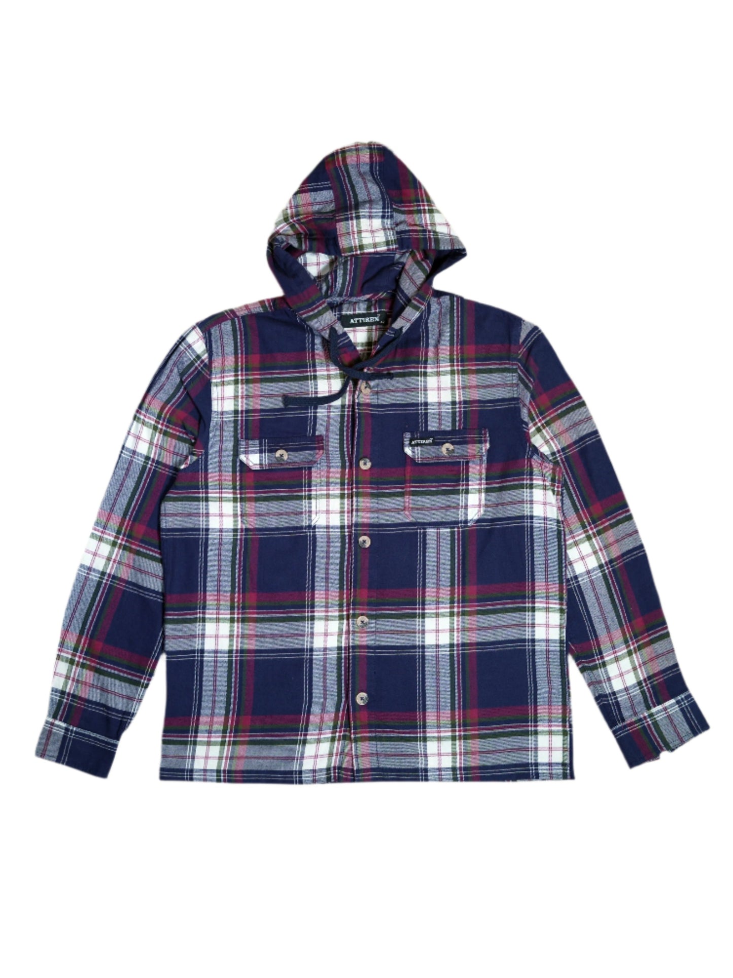 NAVY CHECKS HOODED SHIRT