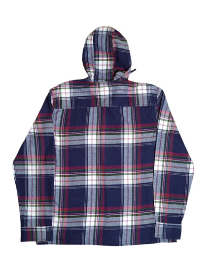 NAVY CHECKS HOODED SHIRT