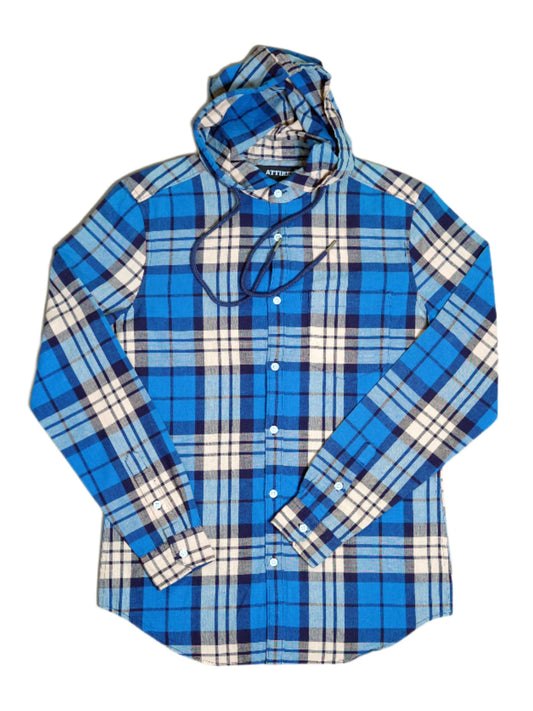 BLUE HOODED CHECKS SHIRT