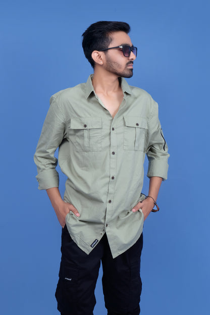 Men Slim Fit Shirt With Flap Pockets